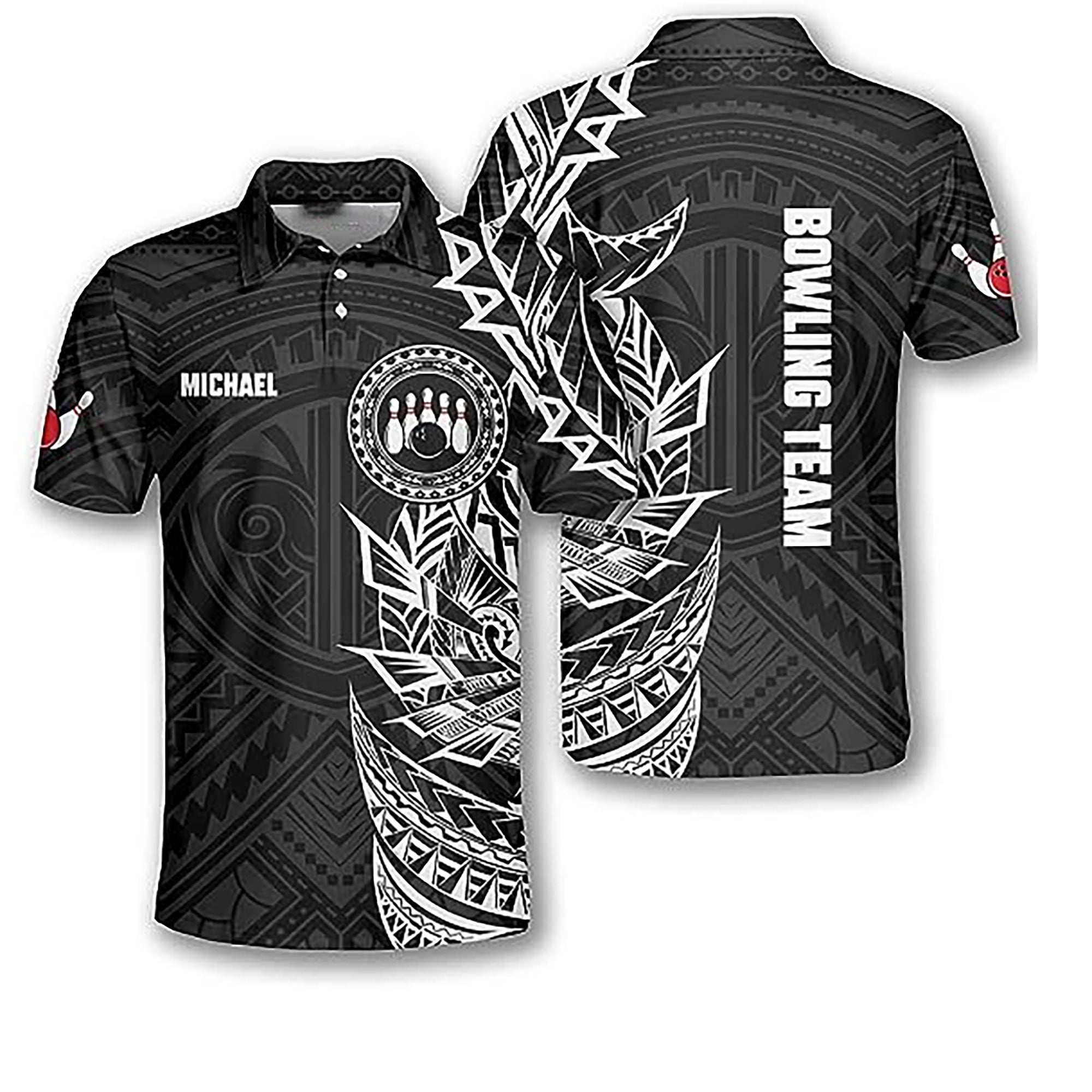 Custom Bowling Tribal Pattern Bowling Team Gift 3D Men's Polo Shirts Size S-5XL