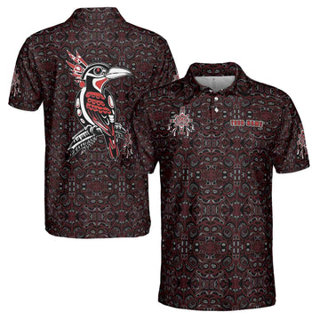 Customize Name Woodpecker American Native Tribal Pattern Men's Polo Shirts S-5XL