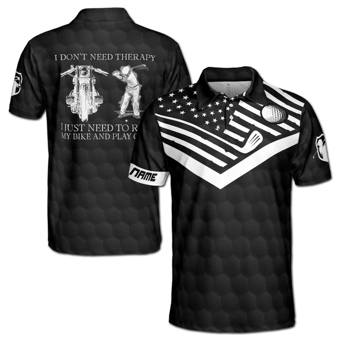 Personalized Black American Flag Golf Ball Pattern Men's Polo Shirt S-5XL