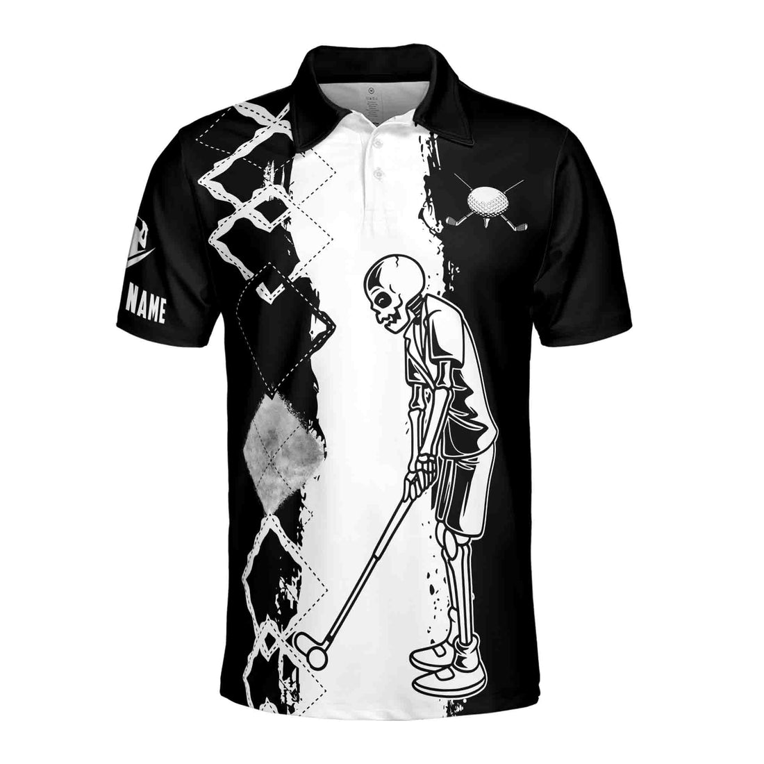 Customize Black And White Skull Golfing Men's Polo Shirt S-5XL