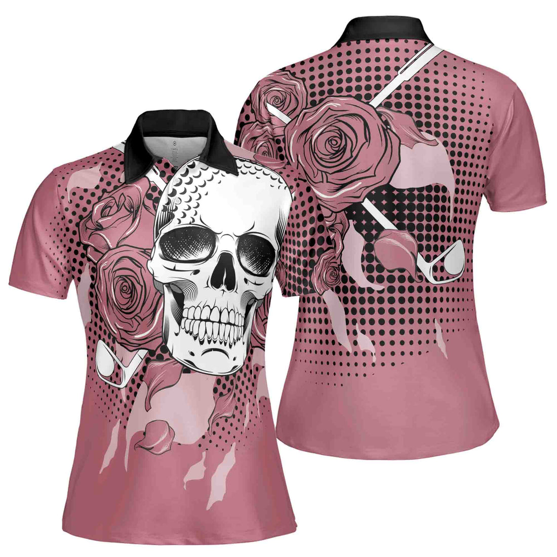 Golf Skull Ladies Rose Golf Pink Women's Polo Shirt S-5XL