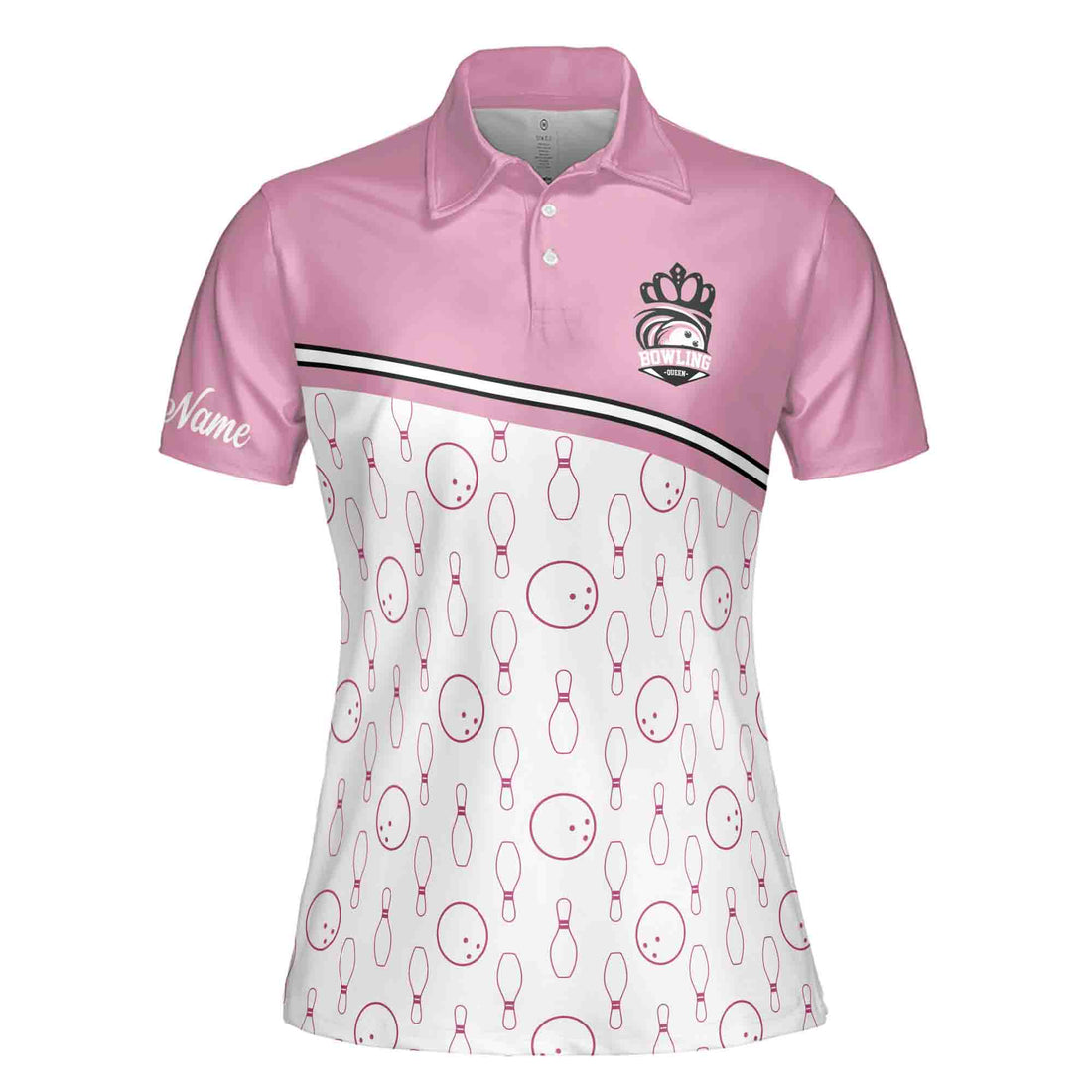 Customize Name Bowling Pins Pink Women's Polo Shirt S-5XL