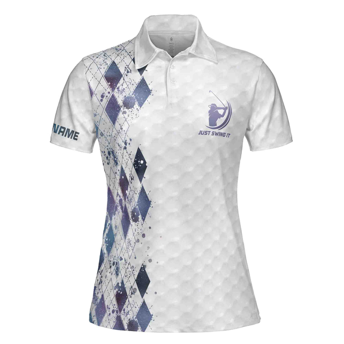 Blue Galaxy Just Swing It American Flag Patriotic Golf Custom Name Women's Polo Shirt S-5XL