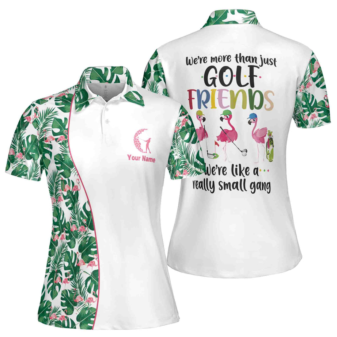 Funny Womens Golf Friend Falmingo Tropical Pattern Women's Polo Shirt S-5XL