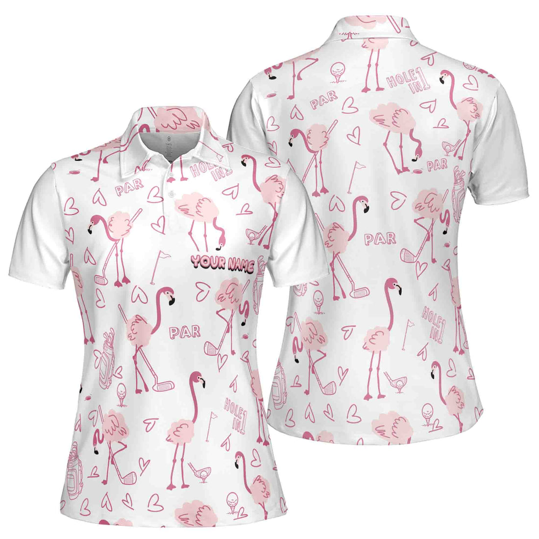 Cute Flamingo Playing Golf Pattern White Golf Team Women's Polo Shirt S-5XL