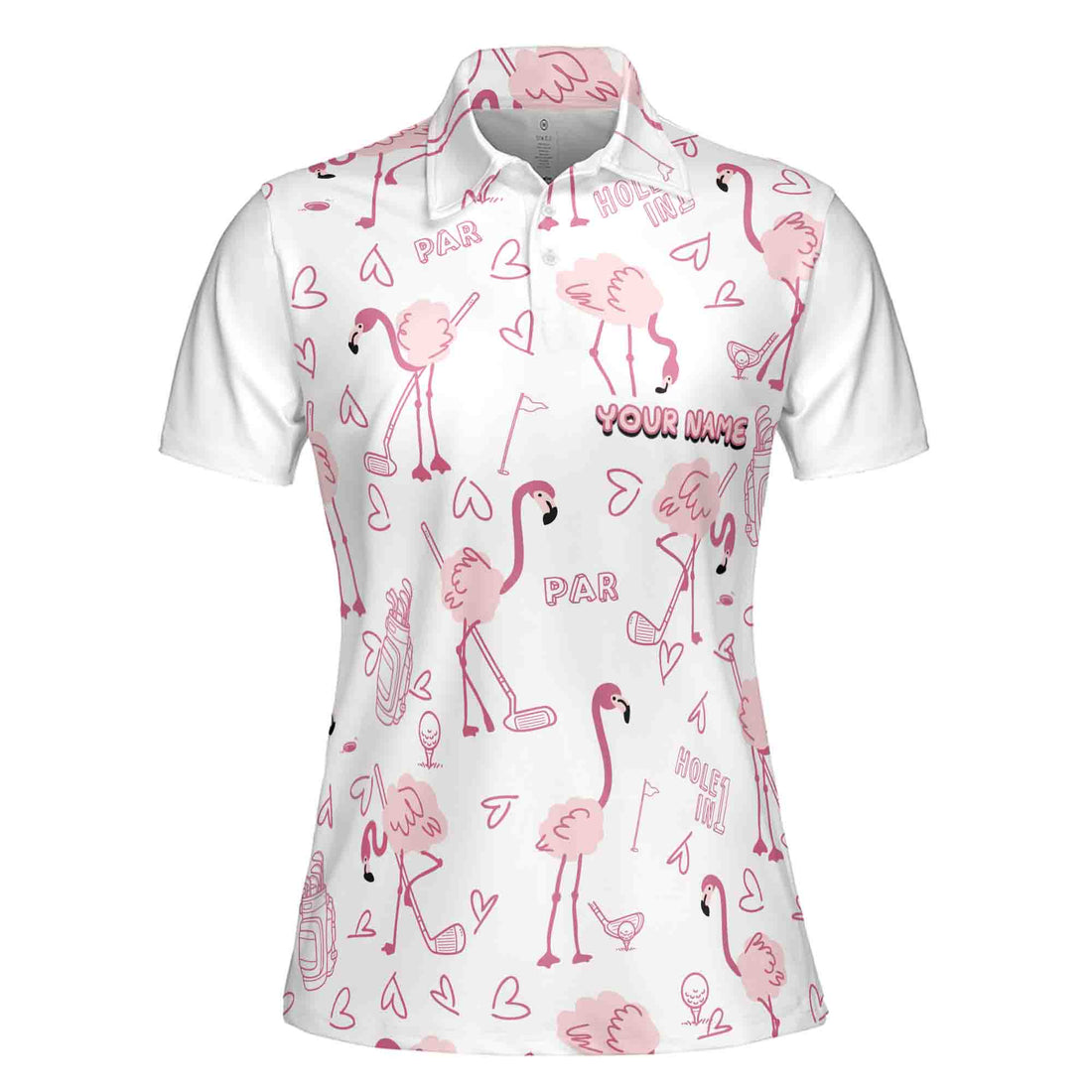 Cute Flamingo Playing Golf Pattern White Golf Team Women's Polo Shirt S-5XL