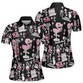 Flamingo Golf And Wine In Black Seamless Funny Women 3D Women's Polo Shirts S-5XL