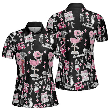 Flamingo Golf And Wine In Black Seamless Funny Women 3D Women's Polo Shirts S-5XL