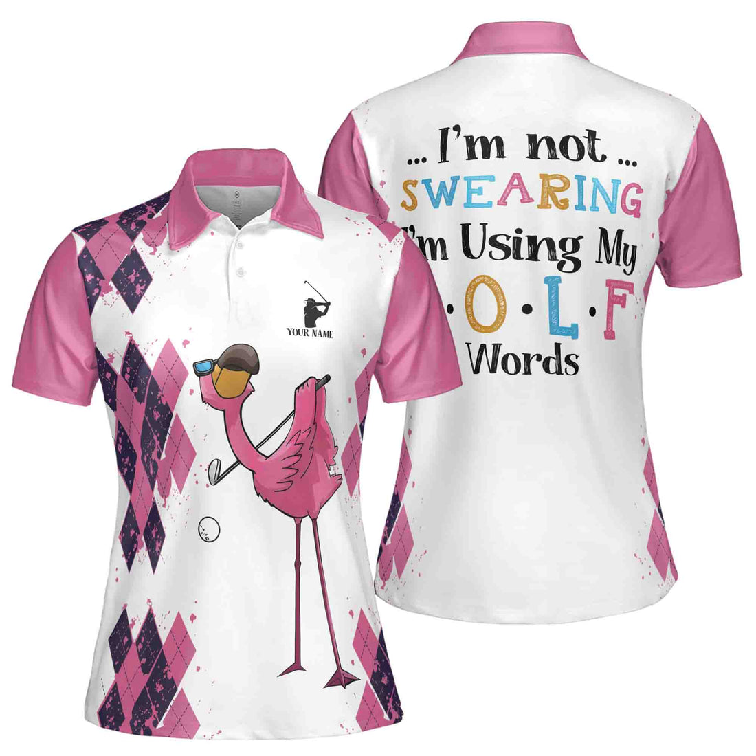 Customize Name I'm Not Swearing, Flamingo Golfing Women's Polo Shirt S-5XL