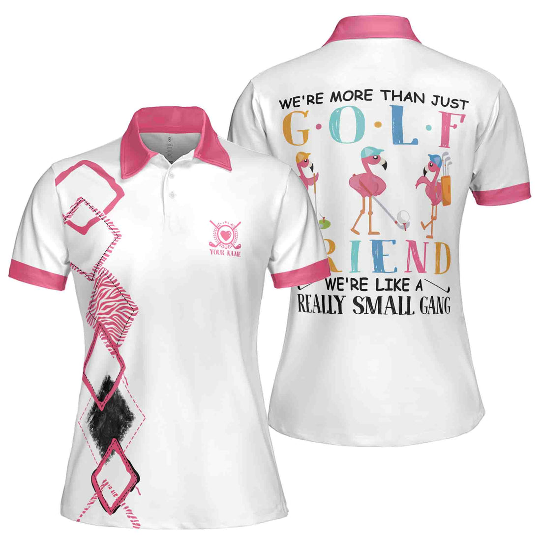 Customize Name More Than Golf Friends Small Gang, Flamingo Golfing Women's Polo Shirt S-5XL