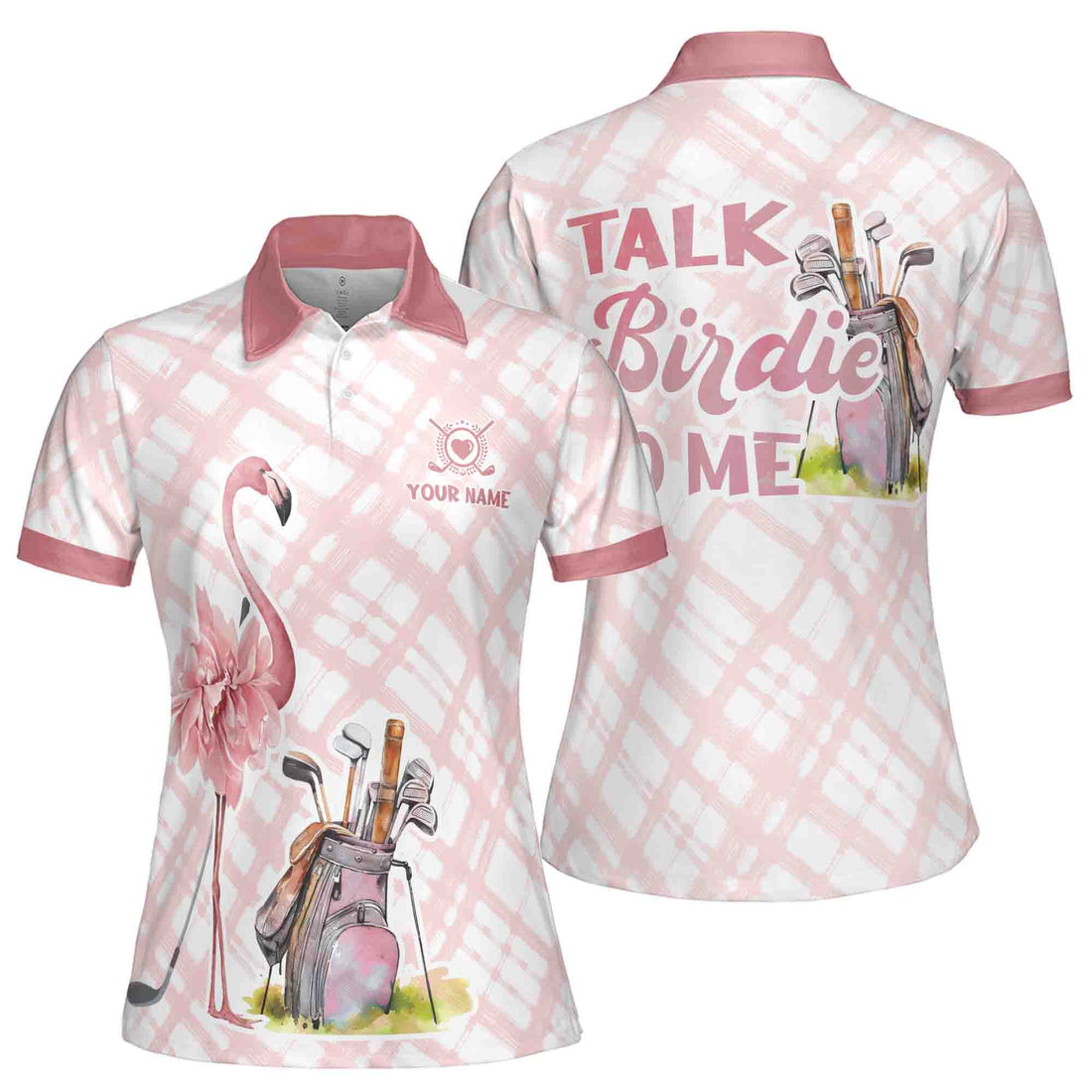 Customize Name Talk Birdie To Me Flamingo Golf Women's Polo Shirt S-5XL