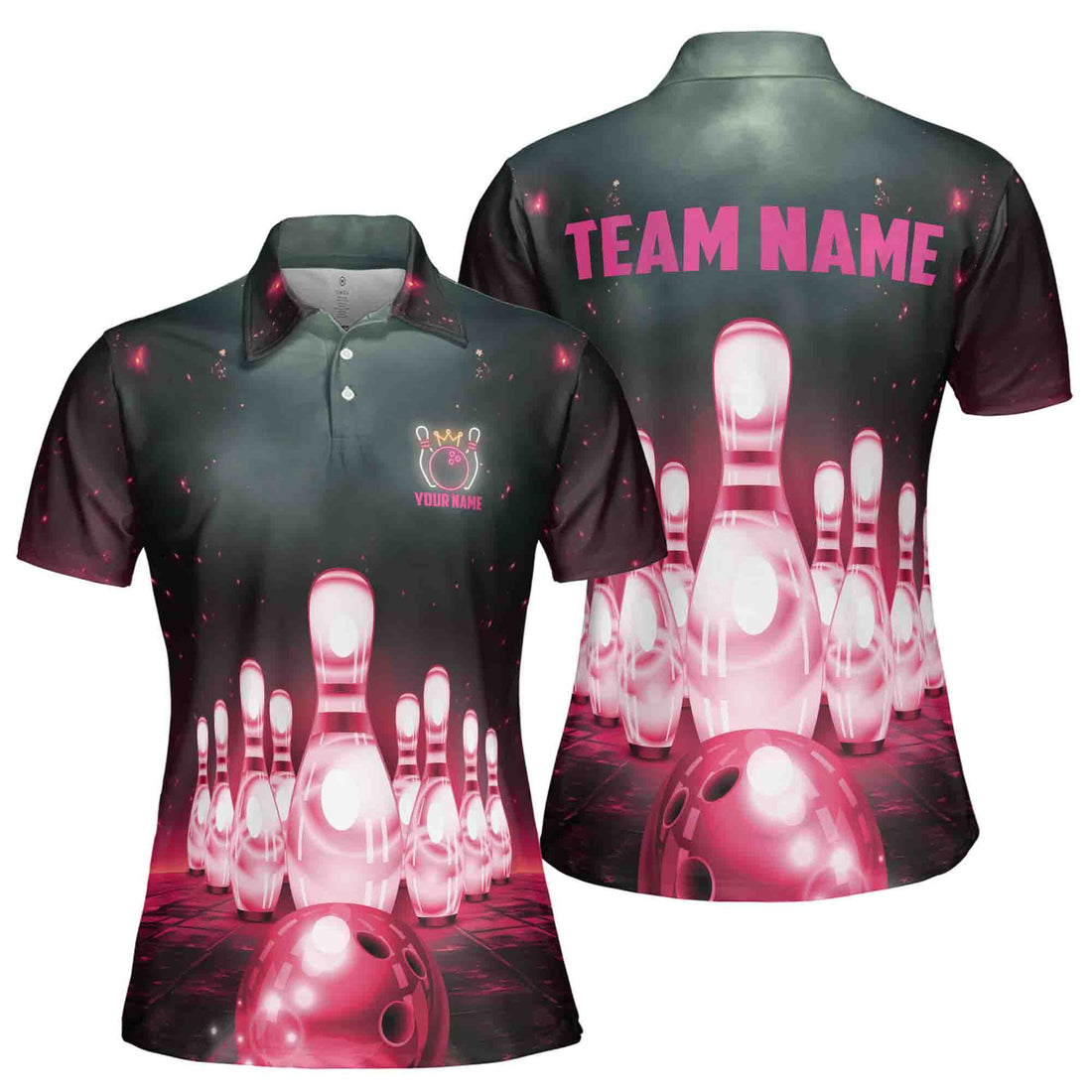 Custom Bowling Neon Light Effect Women's Polo Shirt S-5XL