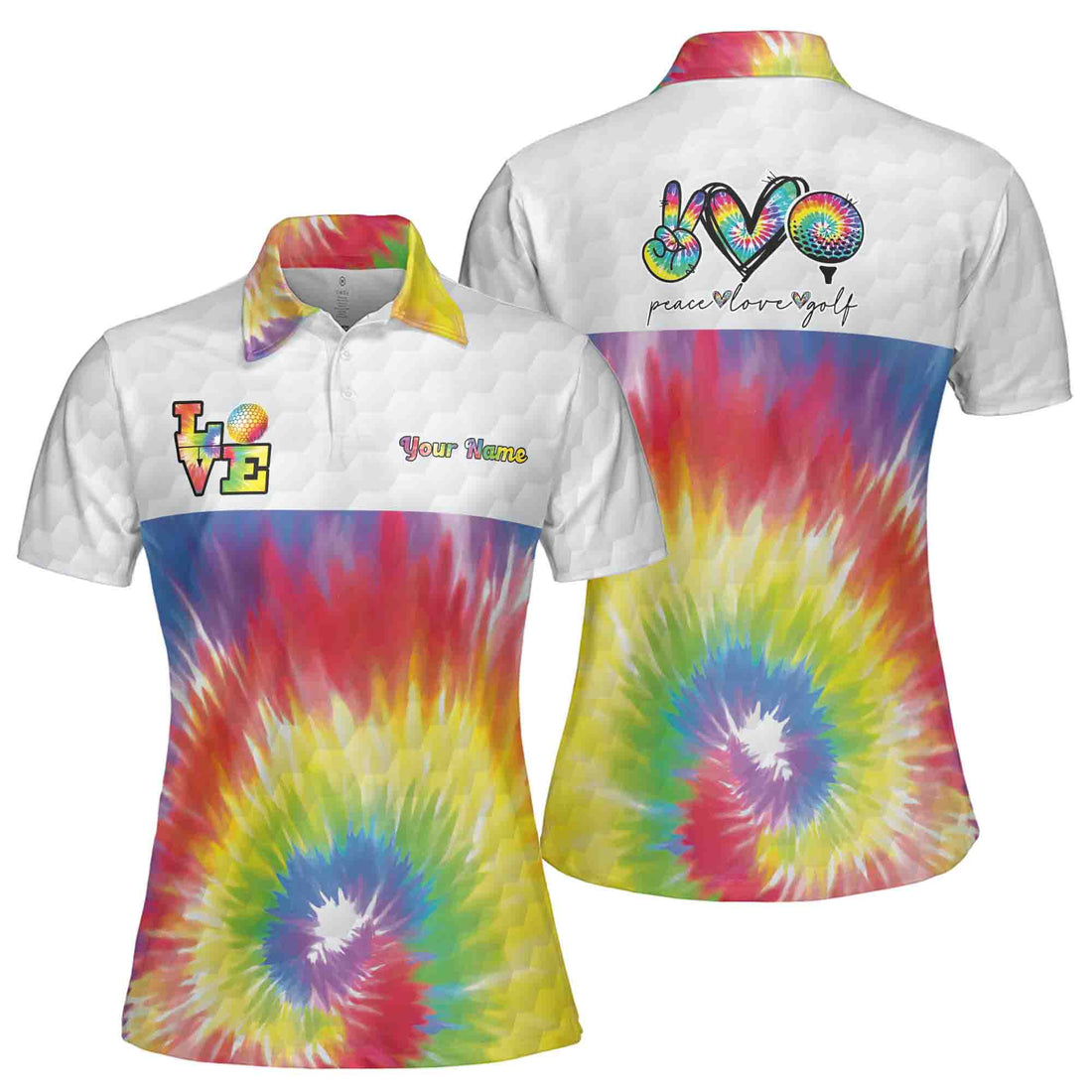 Custom Tie Dye Peace Love Golf Women's Polo Shirt S-5XL