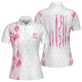 Customize Name American Flag Golf Postures Pink Plaid Women's Polo Shirt S-5XL