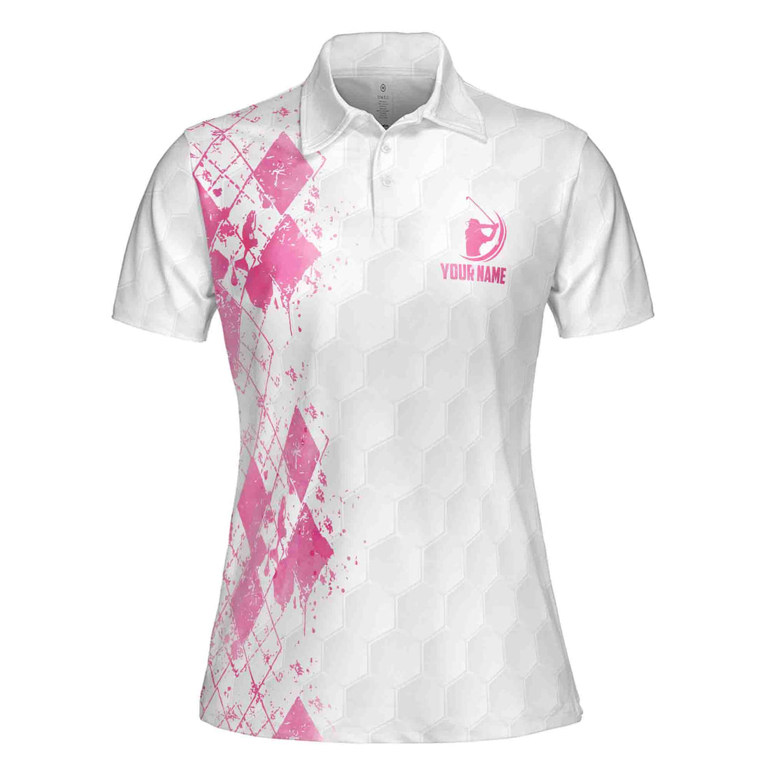 Customize Name American Flag Golf Postures Pink Plaid Women's Polo Shirt S-5XL