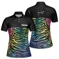 Custom Name Golf Colorful Zebra Patten Golfer Women's Polo Shirt S-5XL