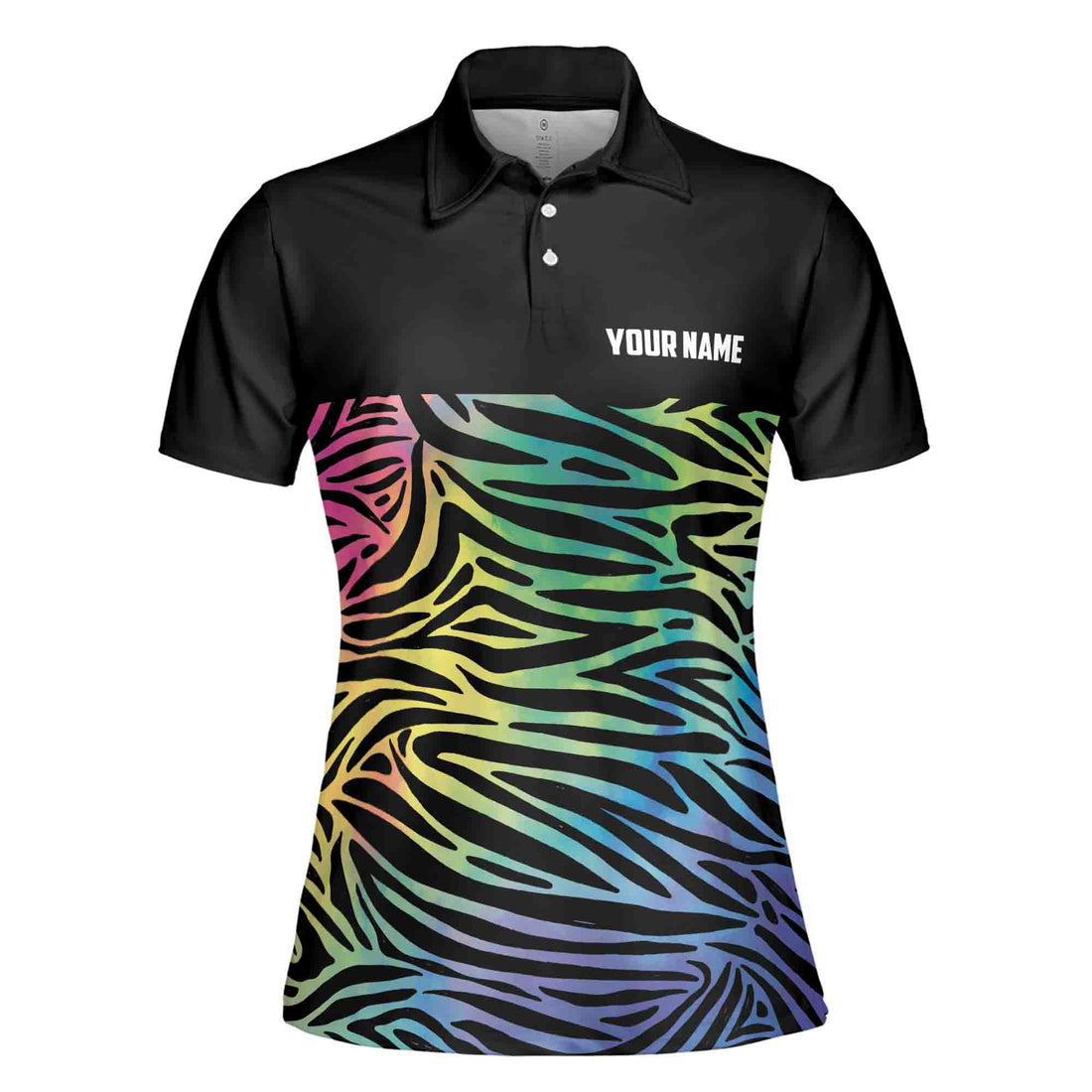 Custom Name Golf Colorful Zebra Patten Golfer Women's Polo Shirt S-5XL
