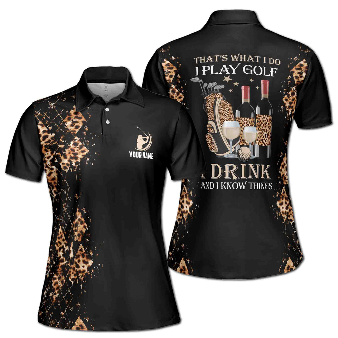 Custome Name Golf That's What I Do I Play Golf Leopard Pattern Women's Polo Shirt S-5XL