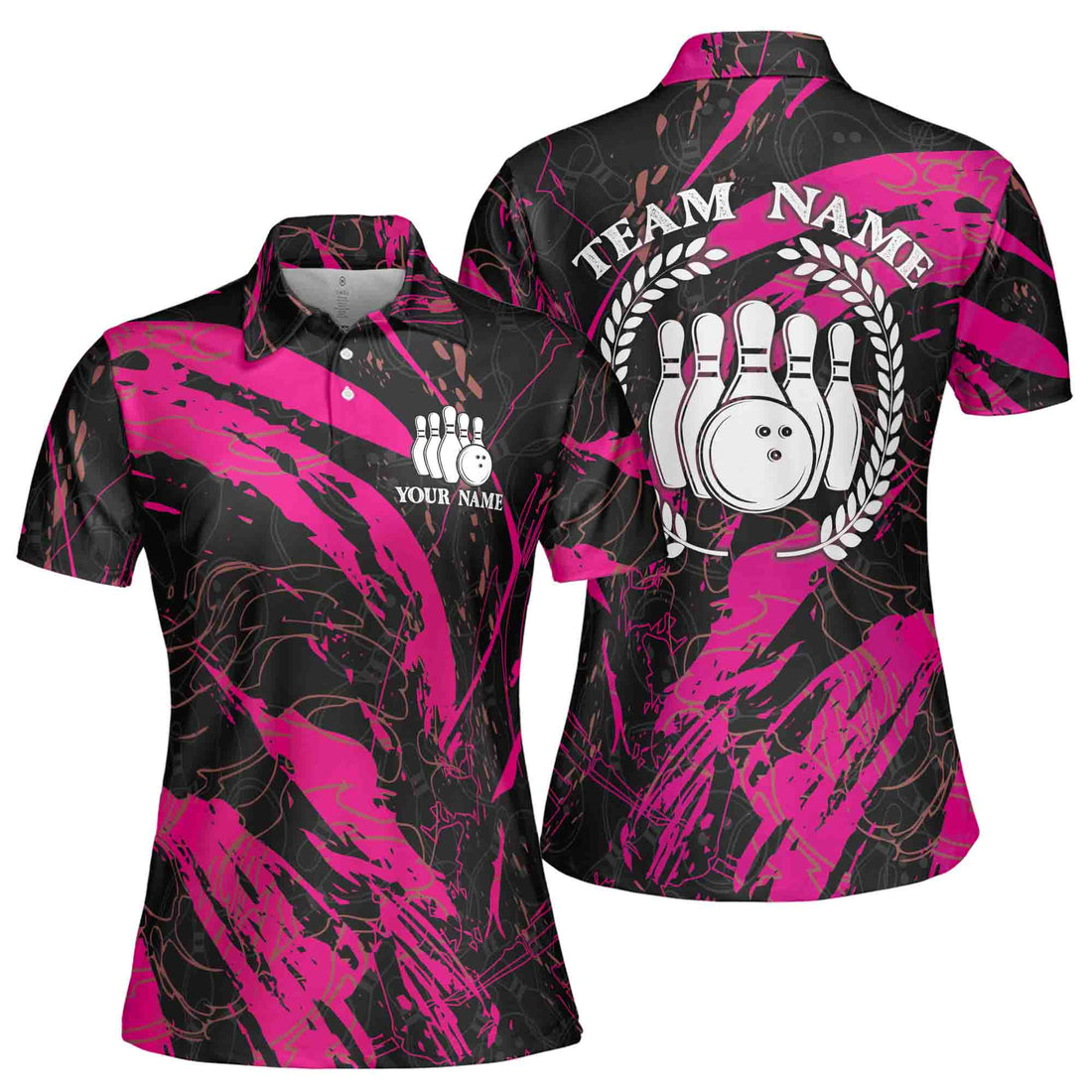 Custom Name Team Name Colorful Graphic Art Bowling Team Women's Polo Shirt S-5XL