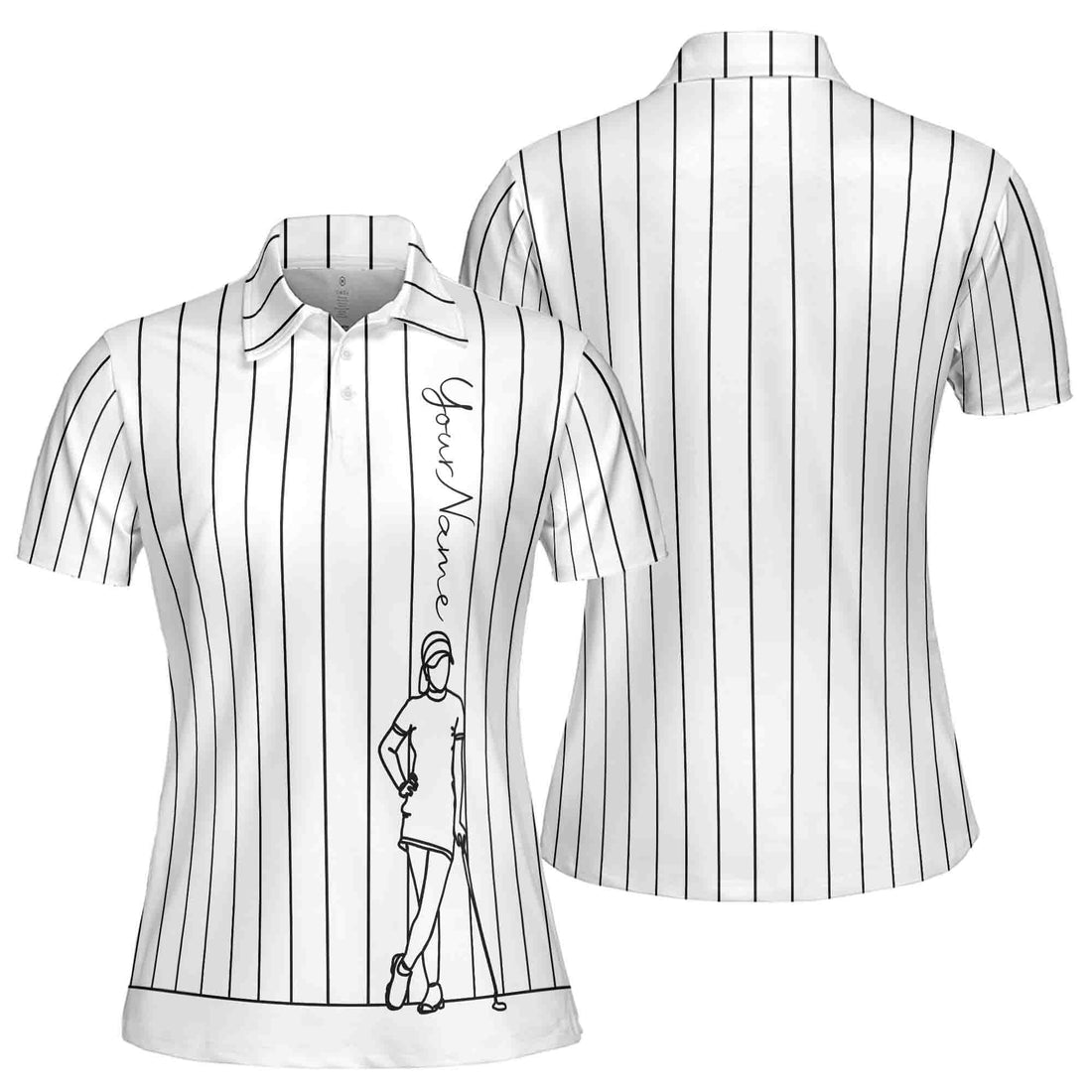 Custom Name Black And White Stripe Drawing Golf Women's Polo Shirt S-5XL