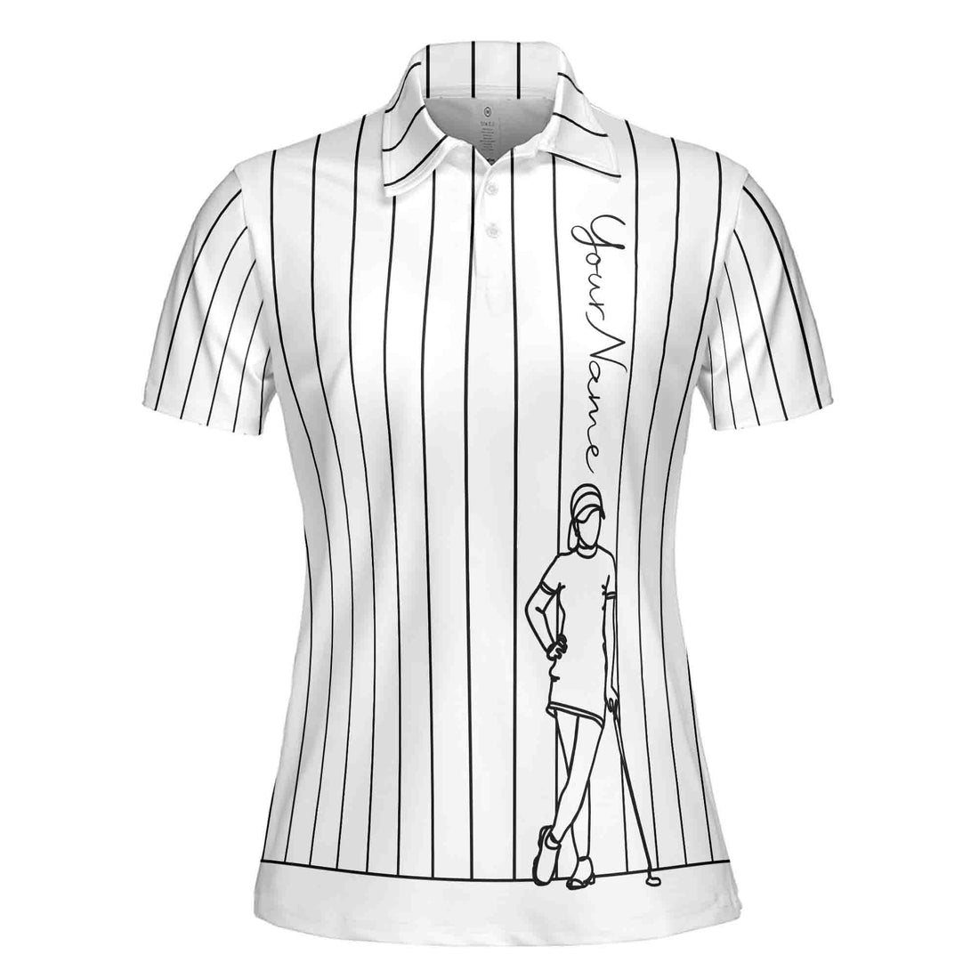 Custom Name Black And White Stripe Drawing Golf Women's Polo Shirt S-5XL