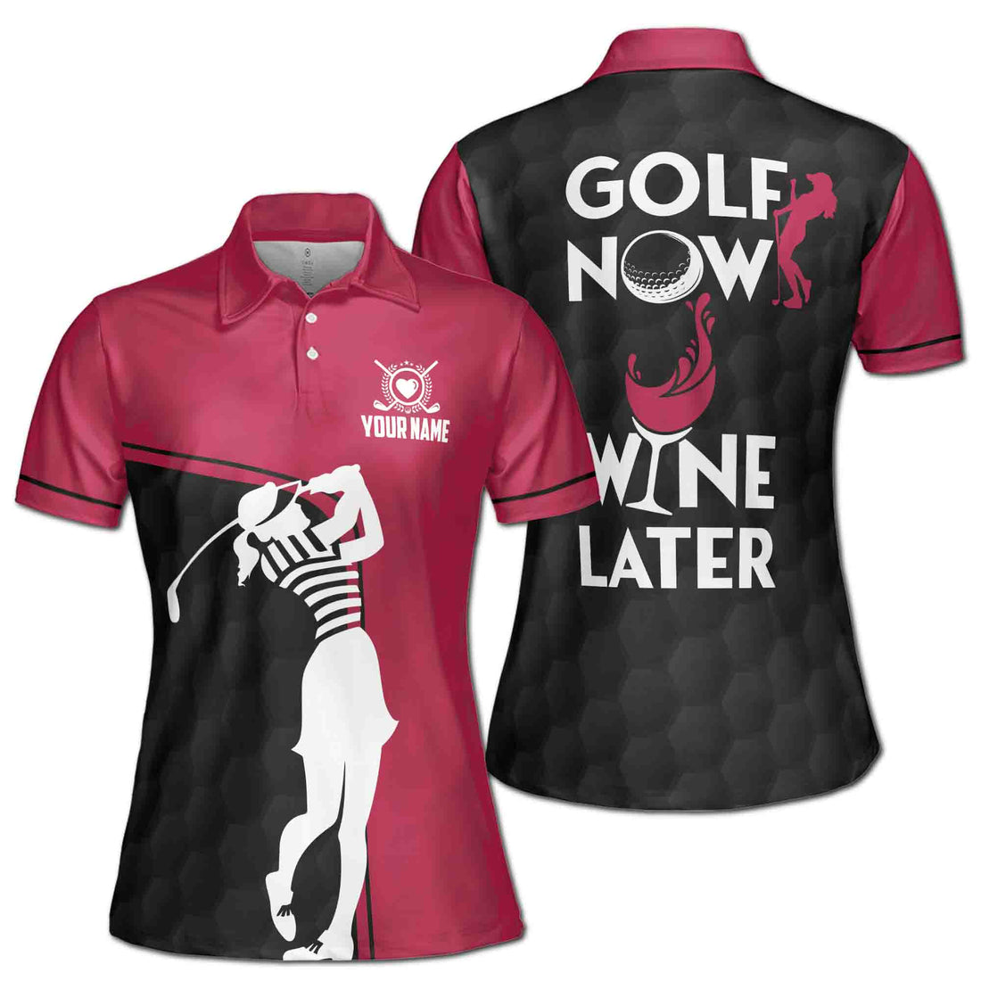 Custom Name Golf Now Wine Later Women's Polo Shirt S-5XL