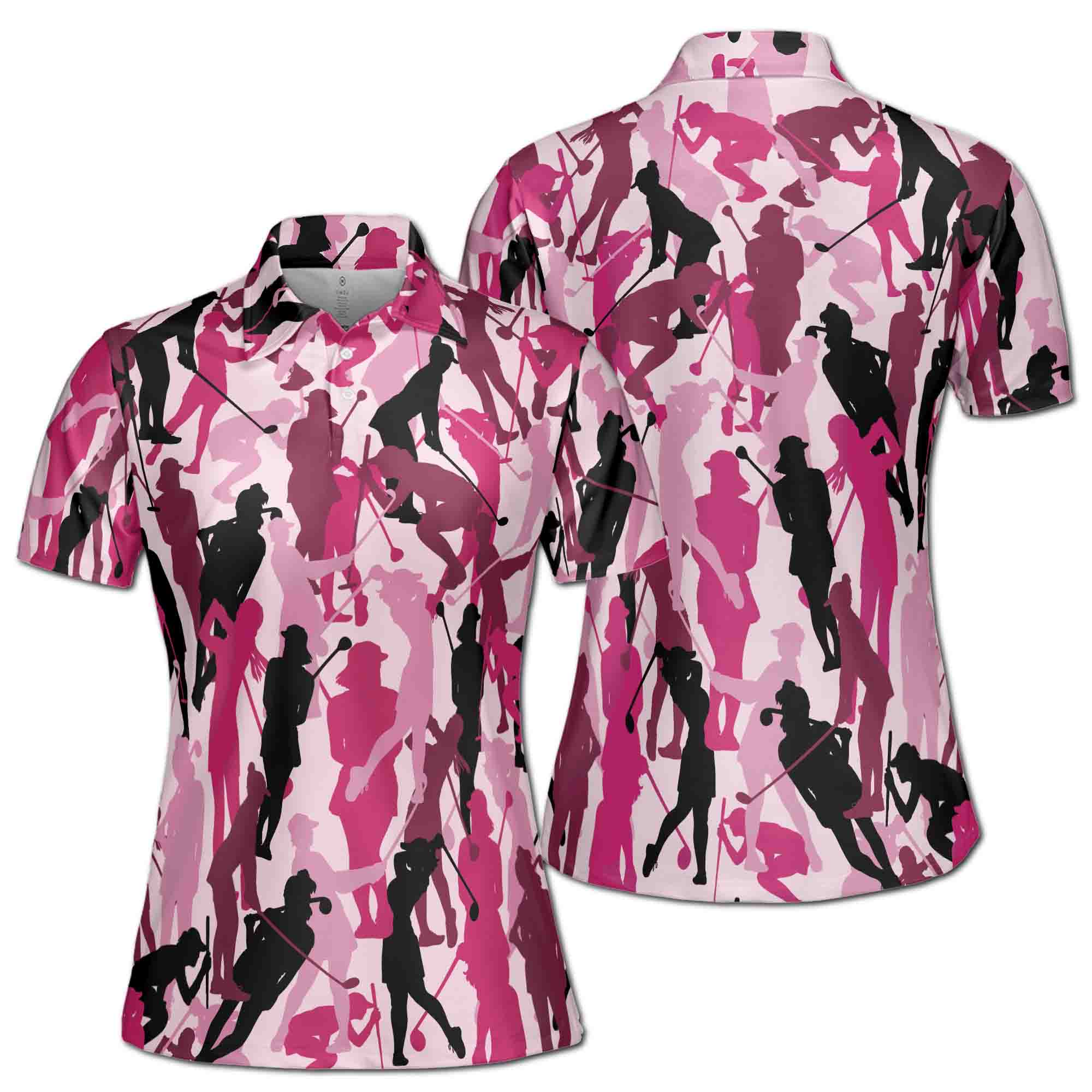 Funny Silhouette Of Woman Playing Golf Women's Polo Shirt S-5XL
