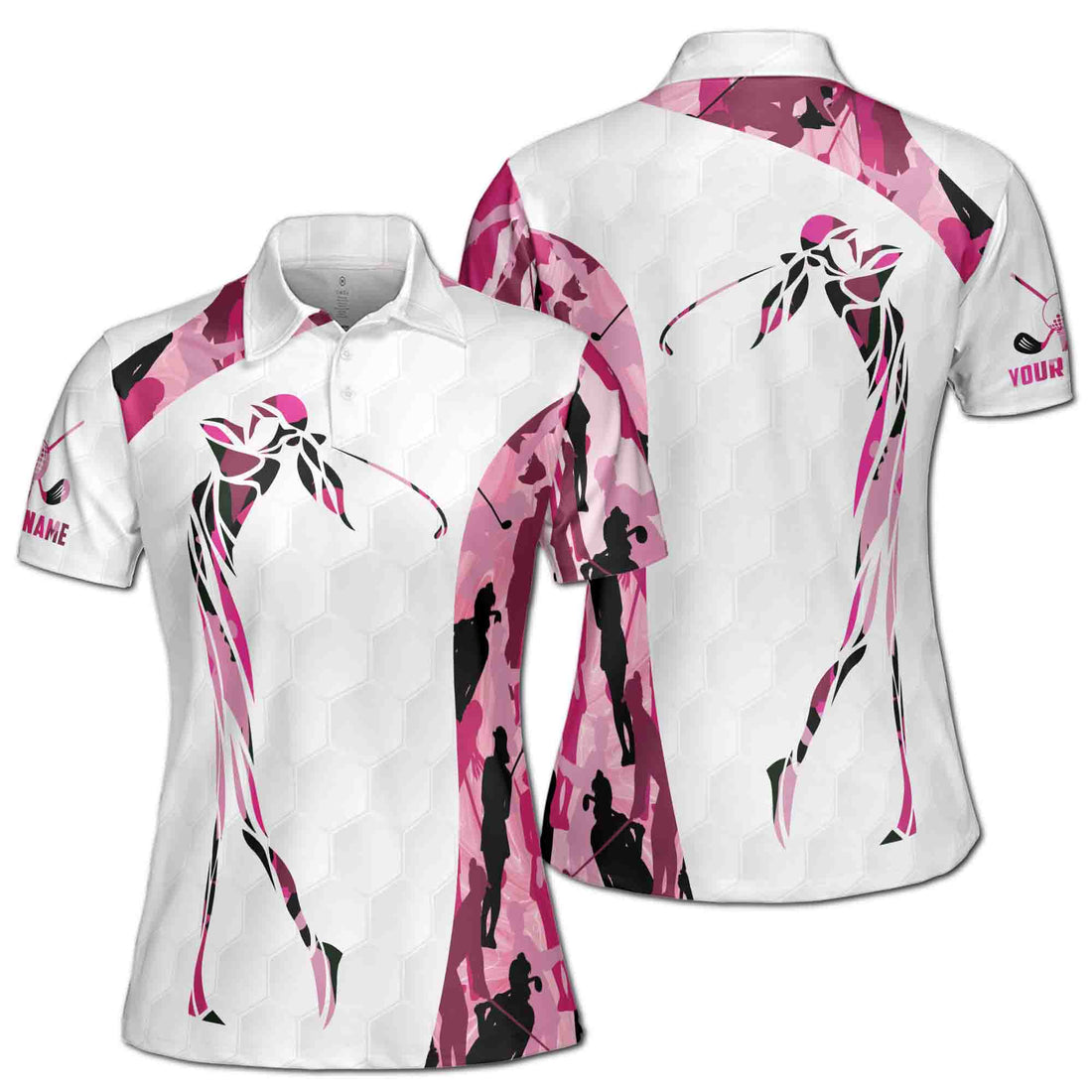 Custom Name Colorful Camouflage Tropical Pattern Golf Women's Polo Shirt S-5XL