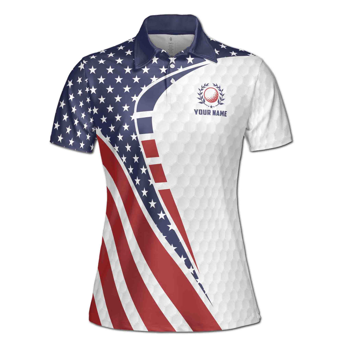 Custom Name Blue Red White America Flag Pattern Golf Women's Polo Shirt S-5XL