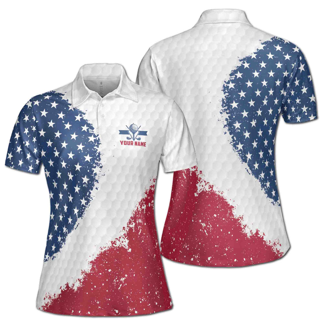 Custom Name American Flag Patriotic Golf Player Women's Polo Shirt S-5XL