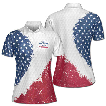 Custom Name American Flag Patriotic Golf Player Women's Polo Shirt S-5XL