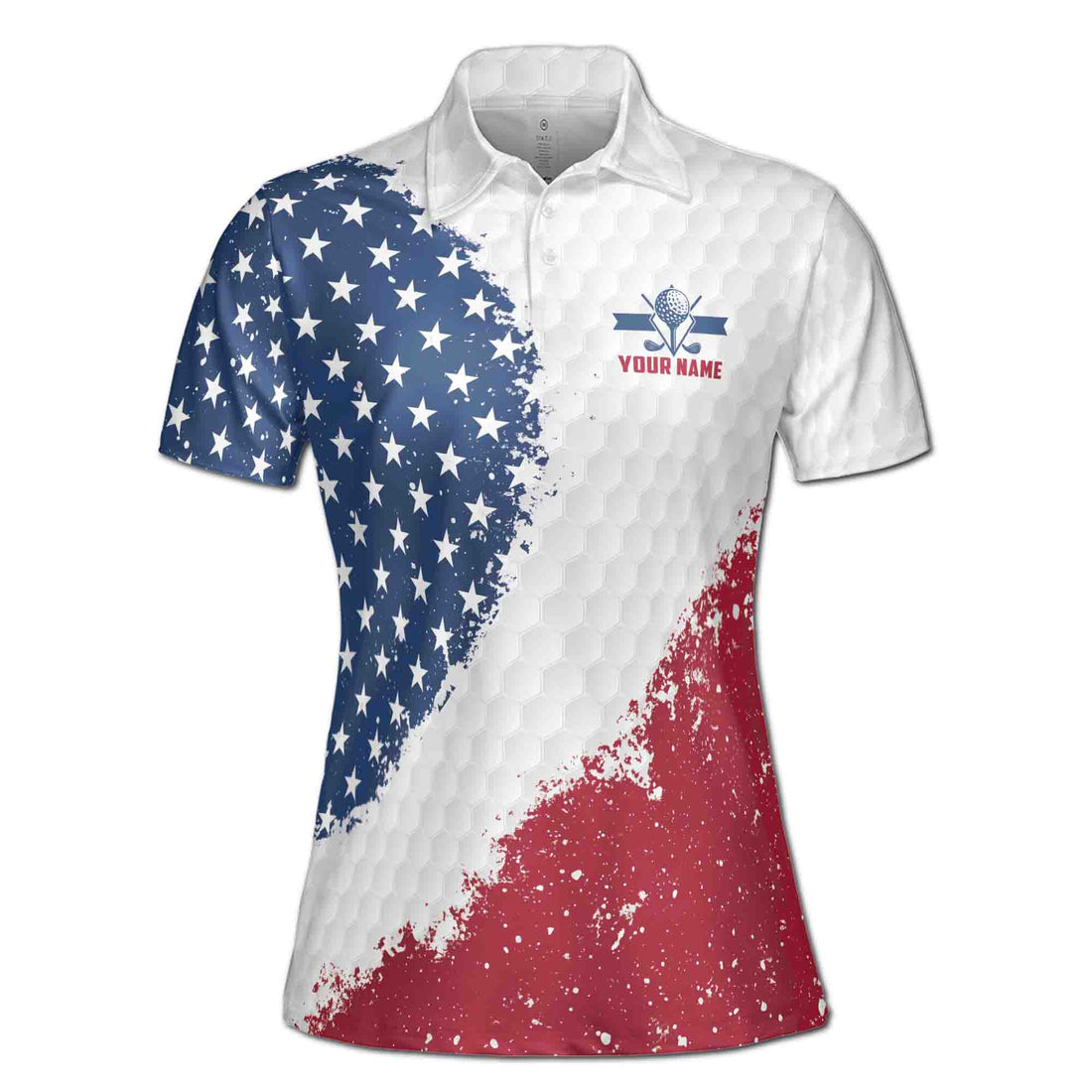 Custom Name American Flag Patriotic Golf Player Women's Polo Shirt S-5XL