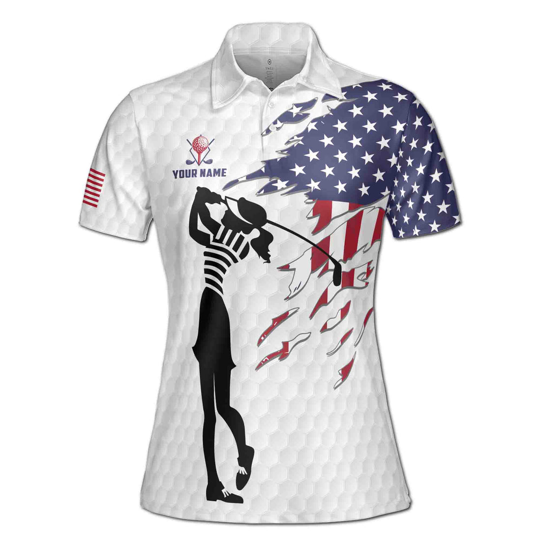 Custom Name Patriotic America Lady Golfer Women's Polo Shirt S-5XL