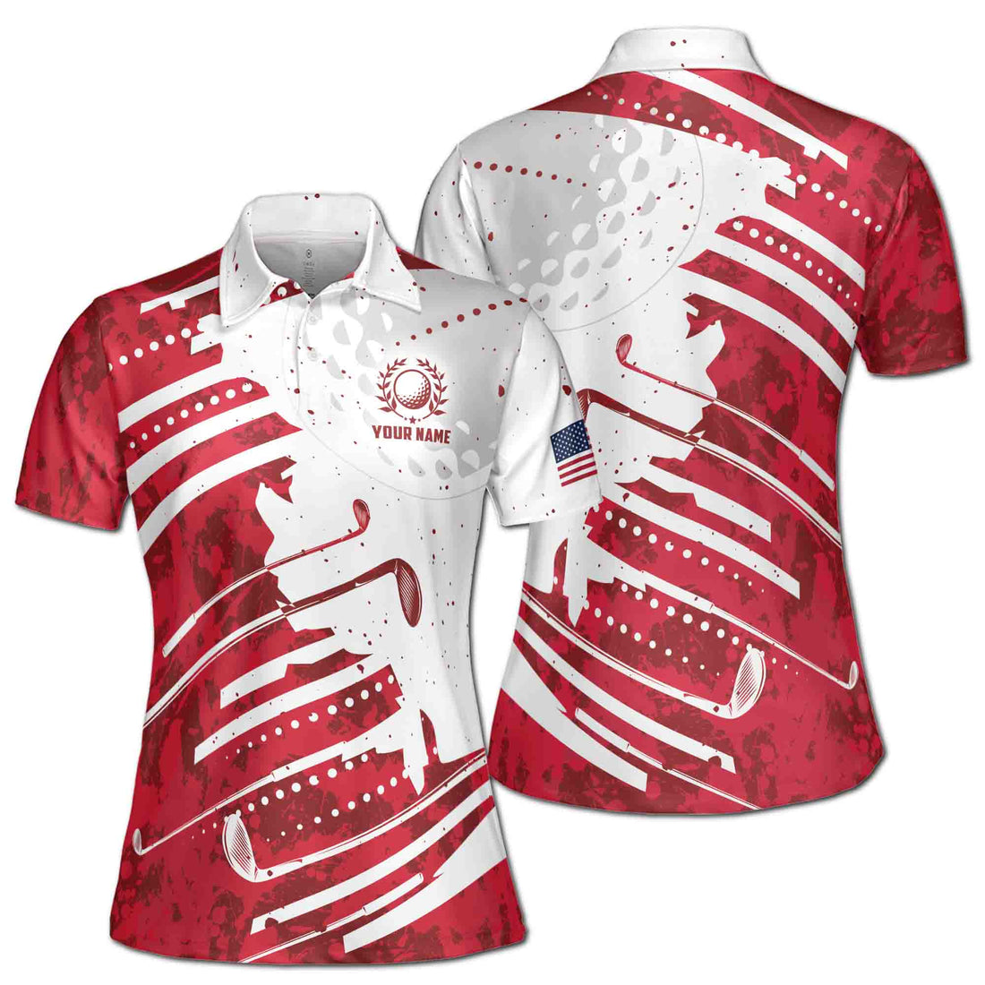 Custom Name Red Wine Pattern America Golf Women's Polo Shirt S-5XL