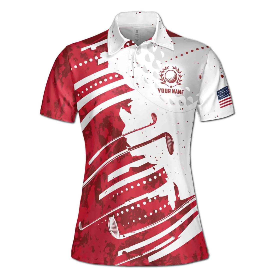 Custom Name Red Wine Pattern America Golf Women's Polo Shirt S-5XL