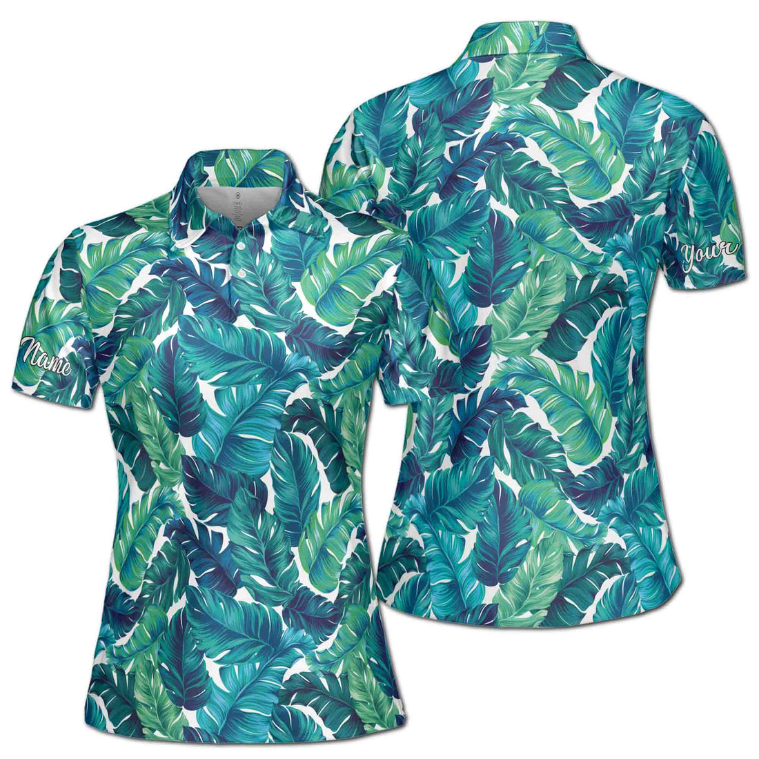 Custom Name Tropical Palm Tree Leaf Summer Color Golf Women's Polo Shirt S-5XL