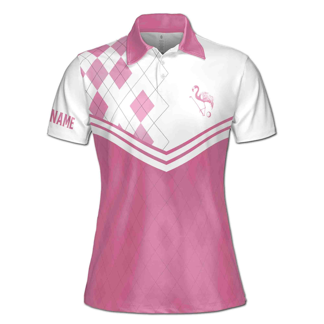 Custom Name Talk Birdie To Me Pink Argyle Women's Polo Shirt S-5XL