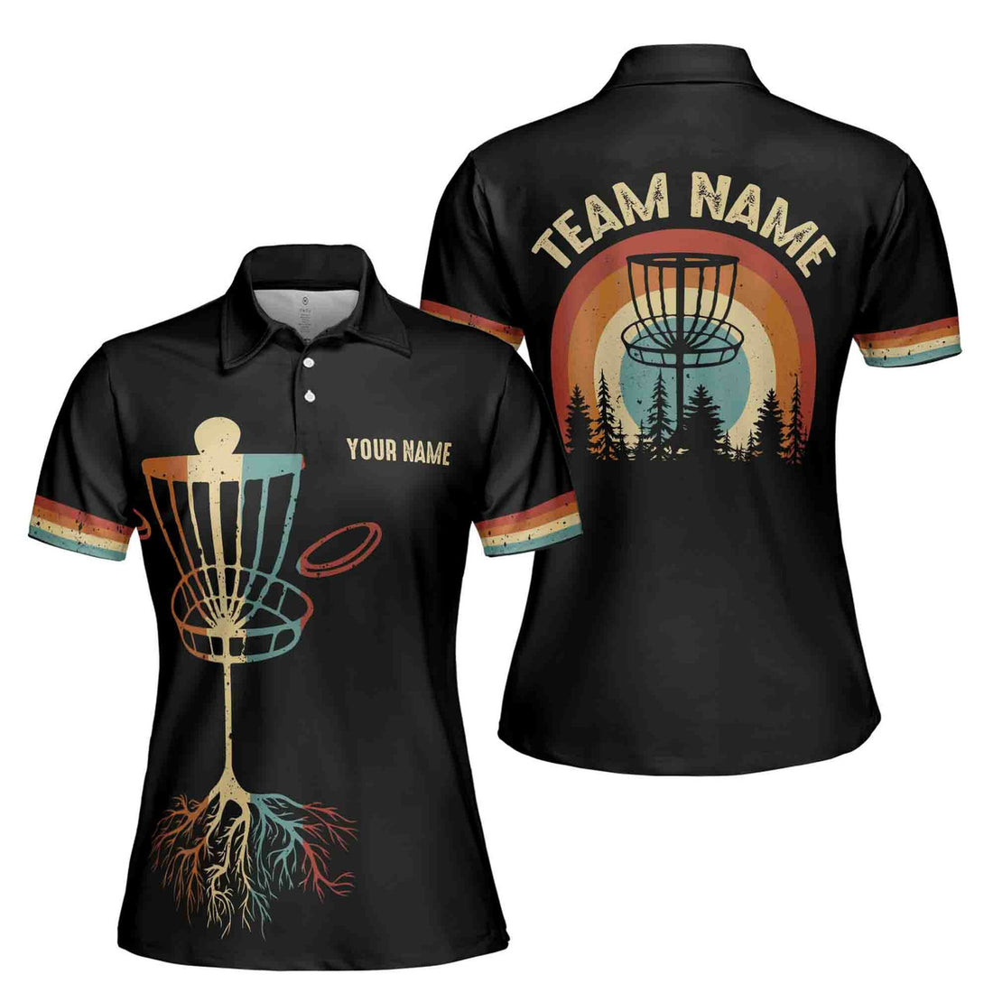 Personalized Retro Sunset Disc Golf Player Women's Polo Shirt S-5XL