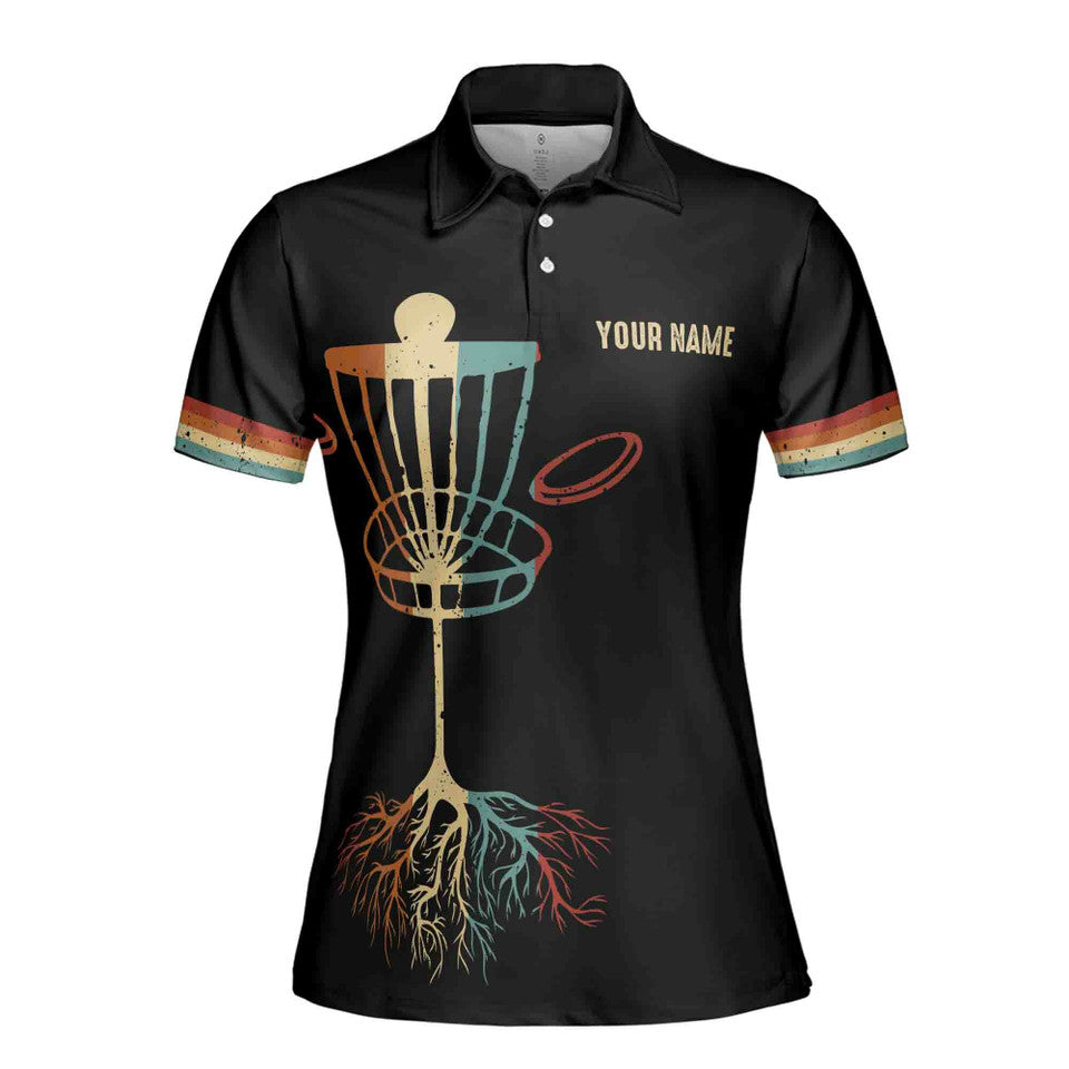 Personalized Retro Sunset Disc Golf Player Women's Polo Shirt S-5XL