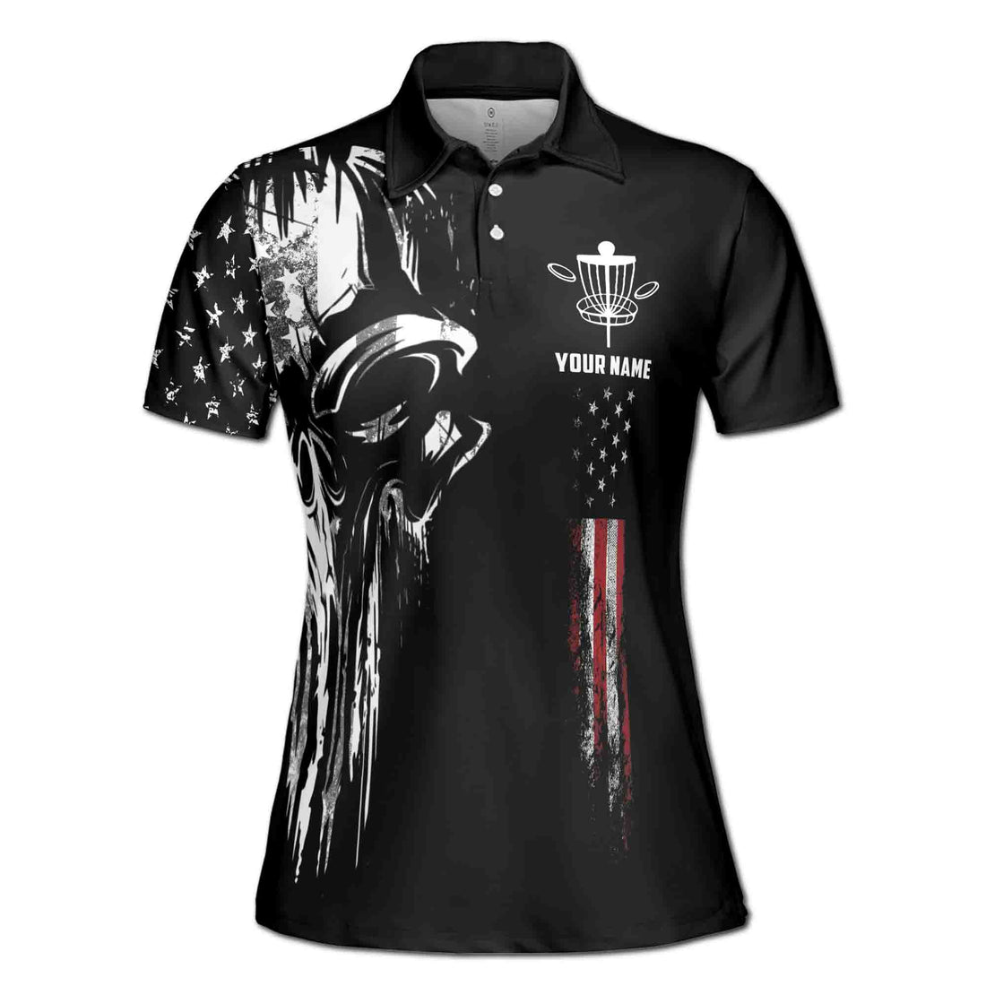 Personalized Dark Skull America Disc Golf USA Flag Women's Polo Shirt S-5XL