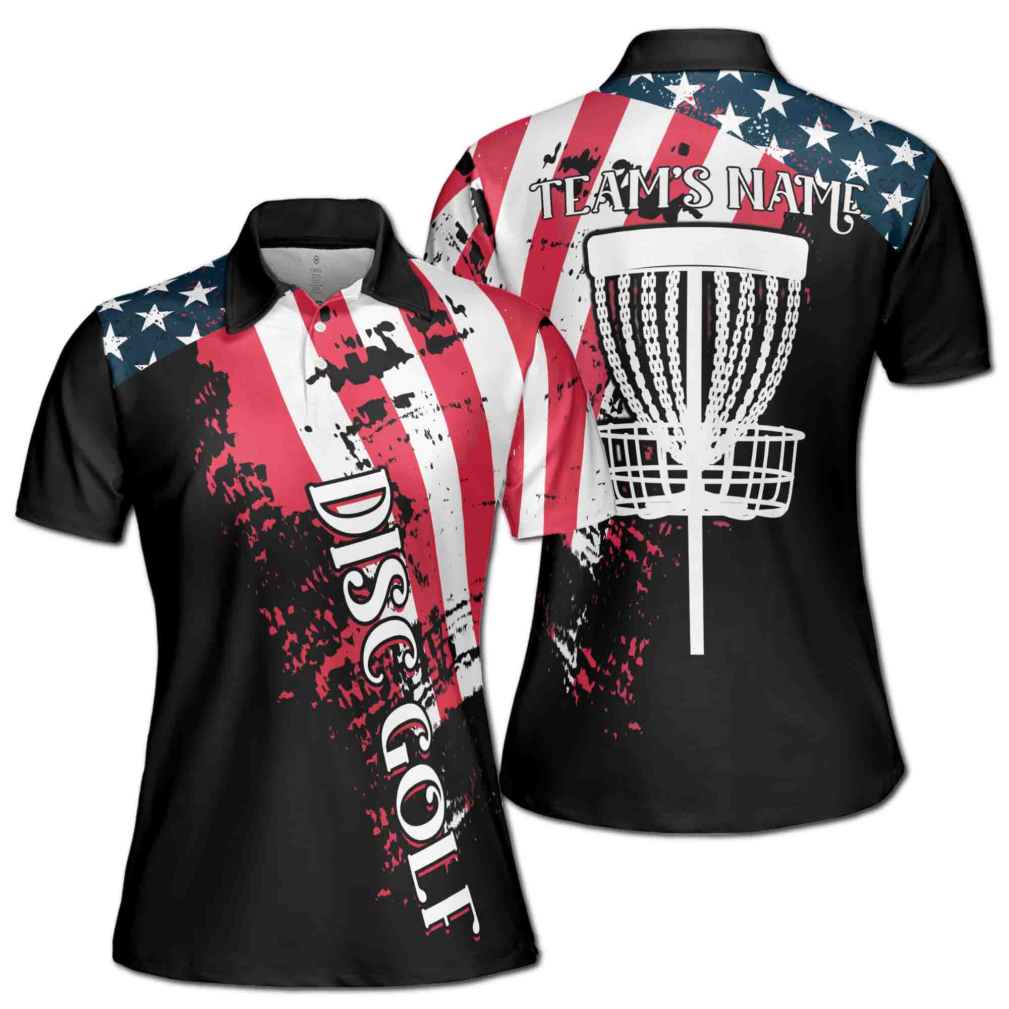 Custom Team Name America Patriotic Disc Golf Player Women's Polo Shirt S-5XL