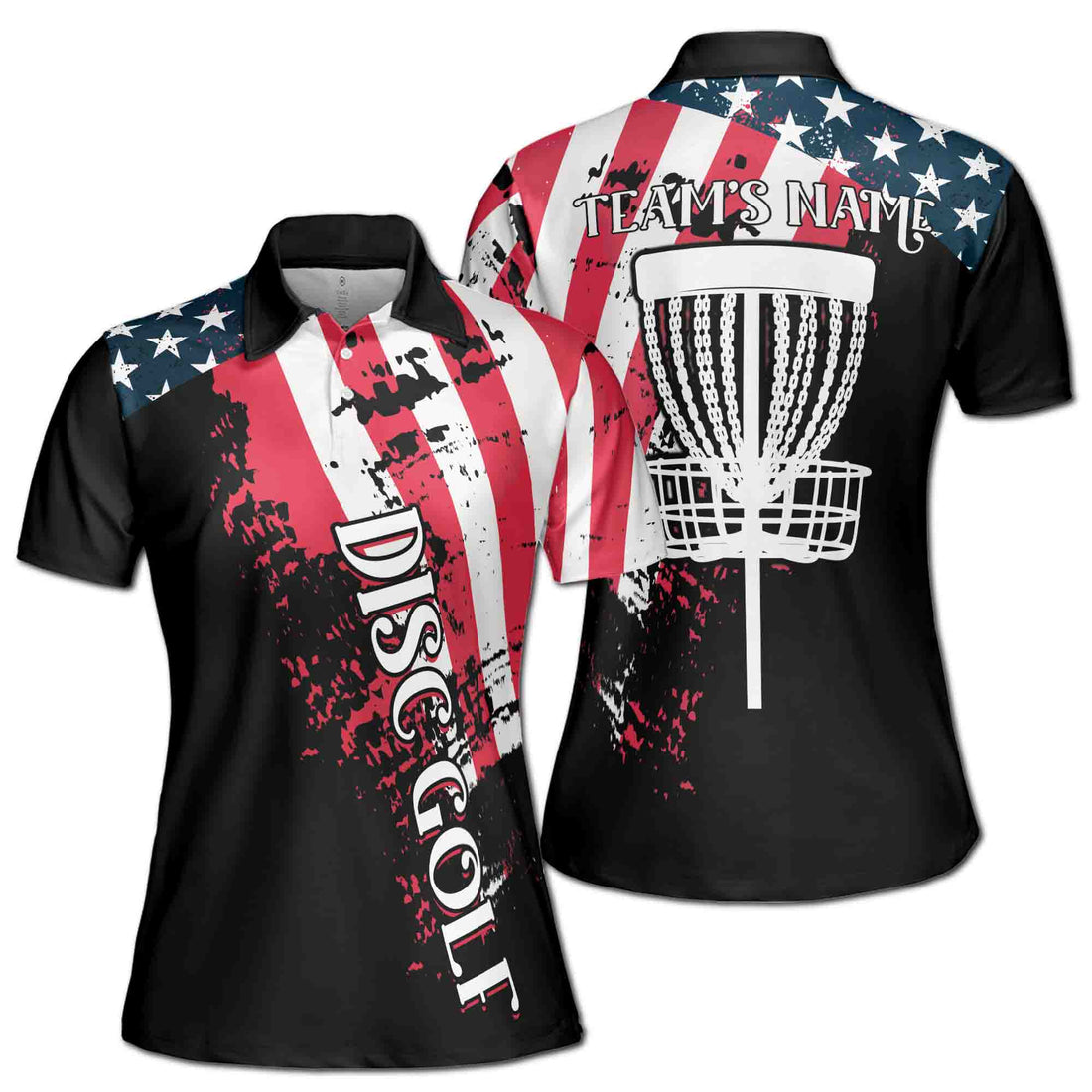 Custom Team Name America Patriotic Disc Golf Player Women's Polo Shirt S-5XL