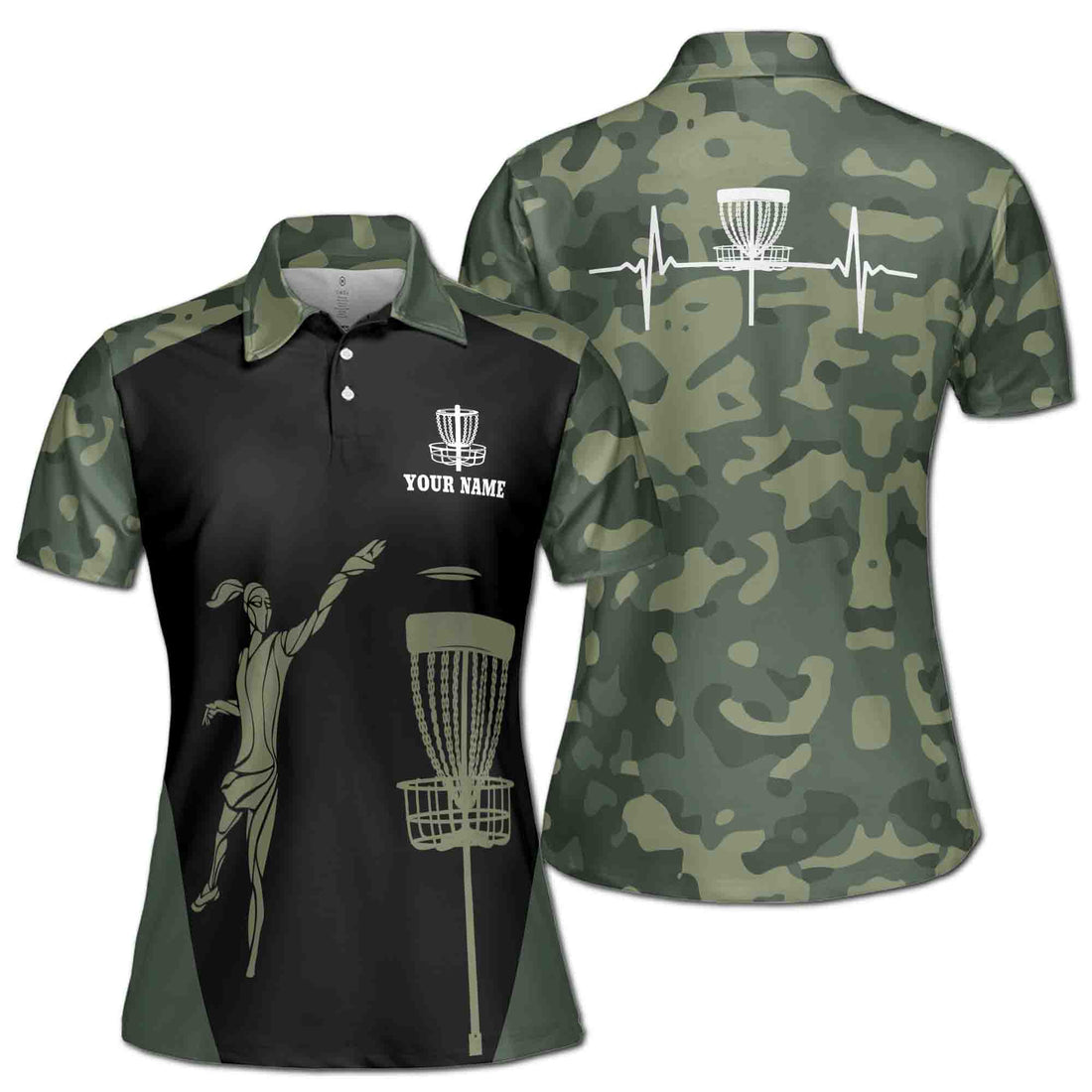 Custom Name Camouflage Camo CLady Disc Golf Women's Polo Shirt S-5XL