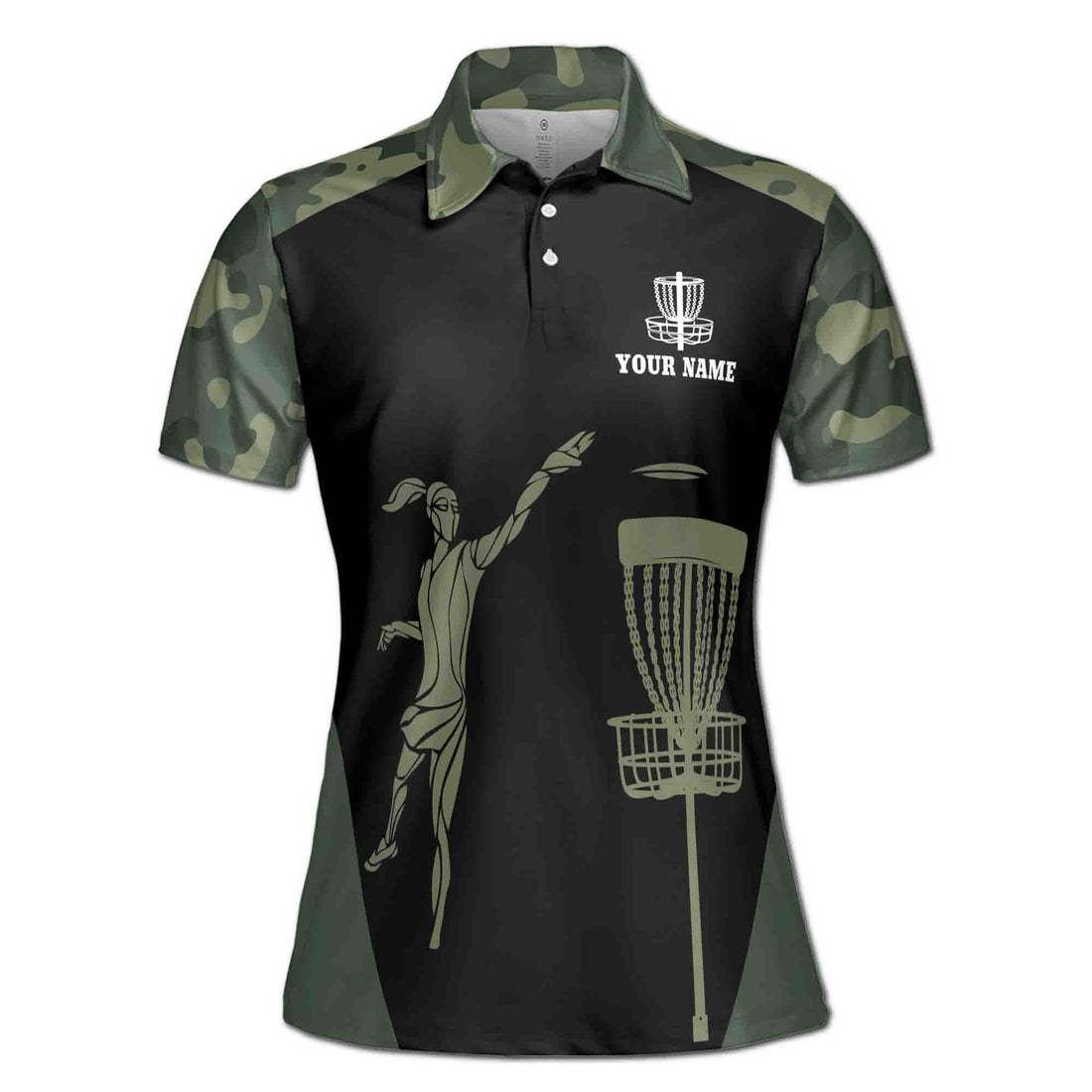 Custom Name Camouflage Camo CLady Disc Golf Women's Polo Shirt S-5XL