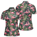 Custom Name Flamingo Palm Tree Tropical Flower Women's Polo Shirt S-5XL