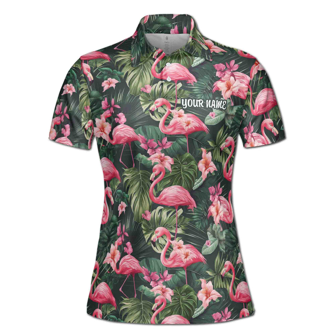 Custom Name Flamingo Palm Tree Tropical Flower Women's Polo Shirt S-5XL