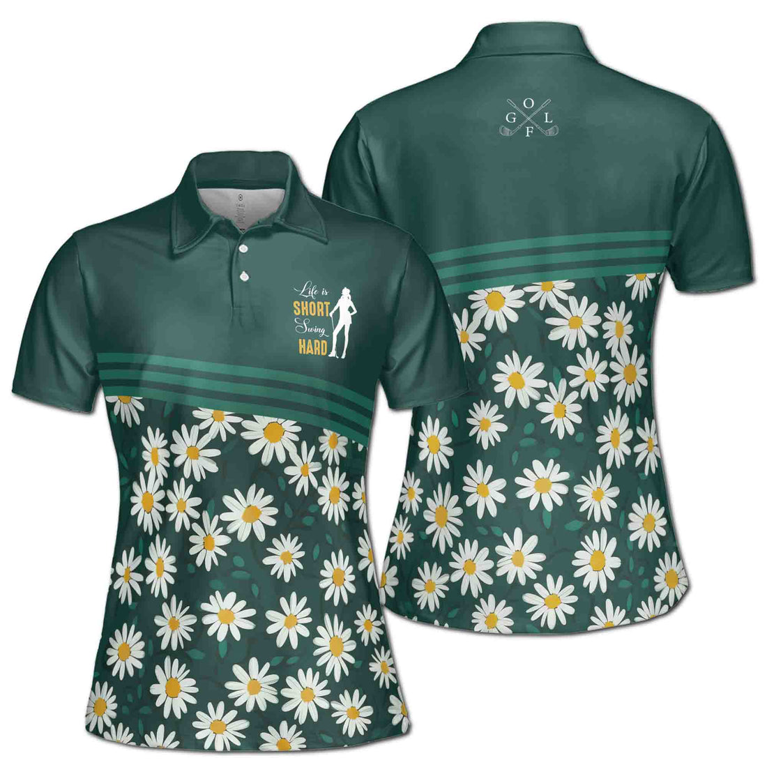 Life is Short Swing Hard Flower Daisy Golfer Women's Polo Shirt S-5XL