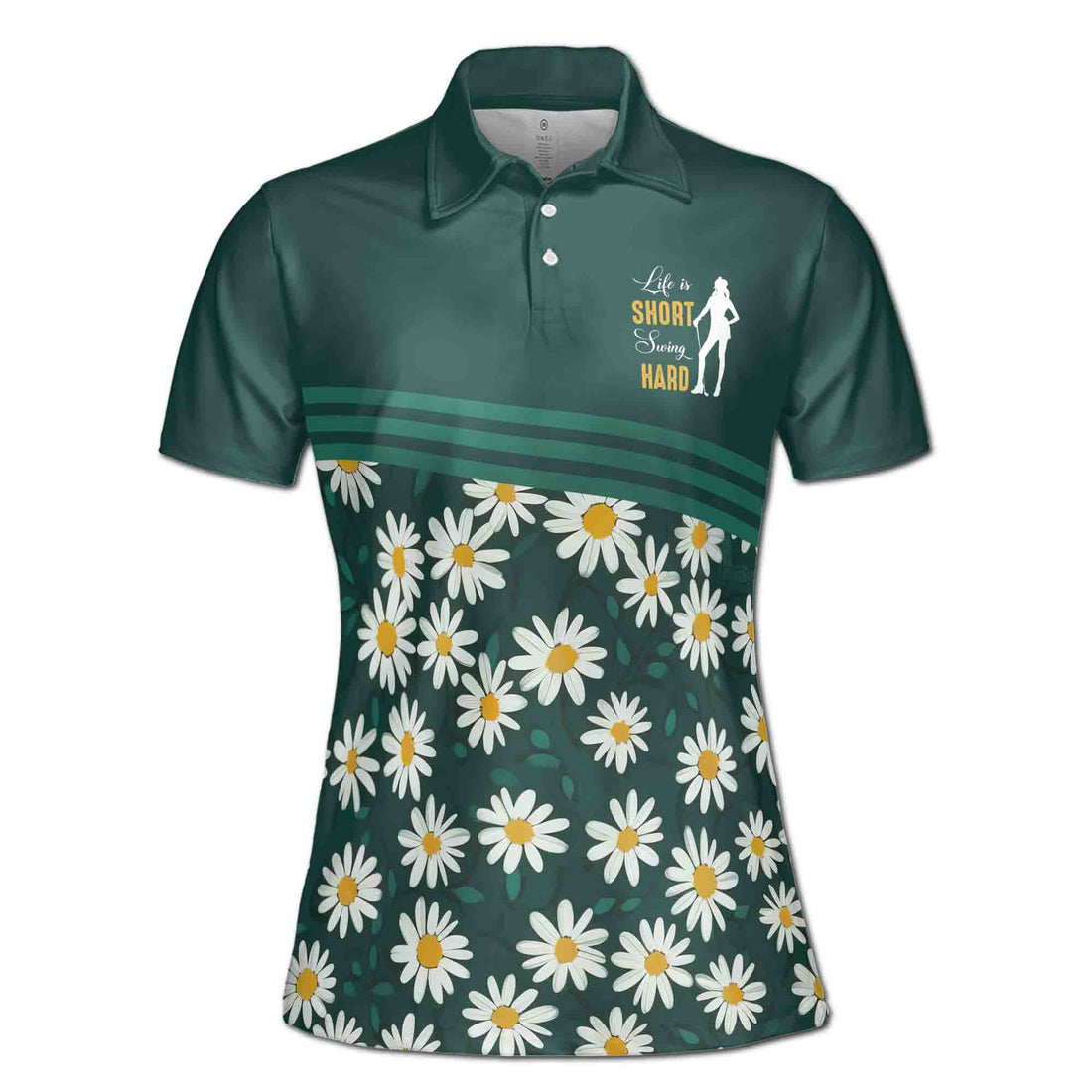 Life is Short Swing Hard Flower Daisy Golfer Women's Polo Shirt S-5XL