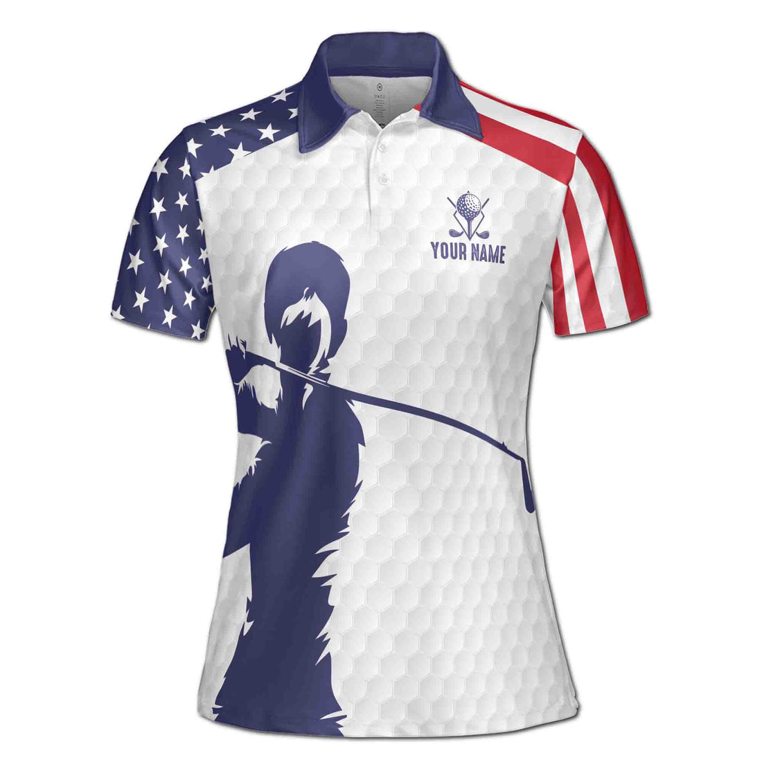 Custom Name Patriotic American Lady Golfer Women's Polo Shirt S-5XL