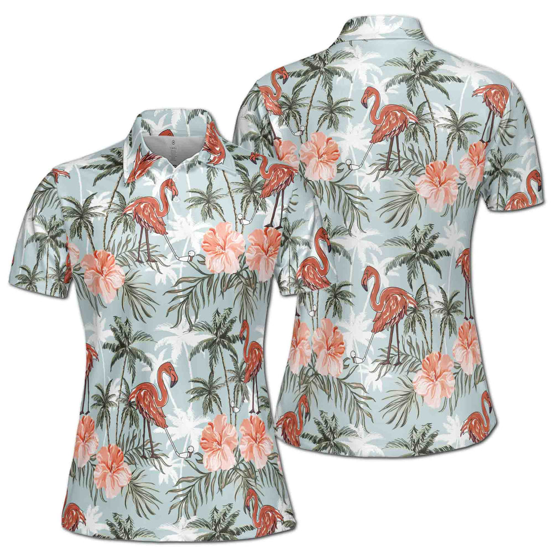 Funny Flamingo Golf Flower Tropical Plants Women's Polo Shirt S-5XL